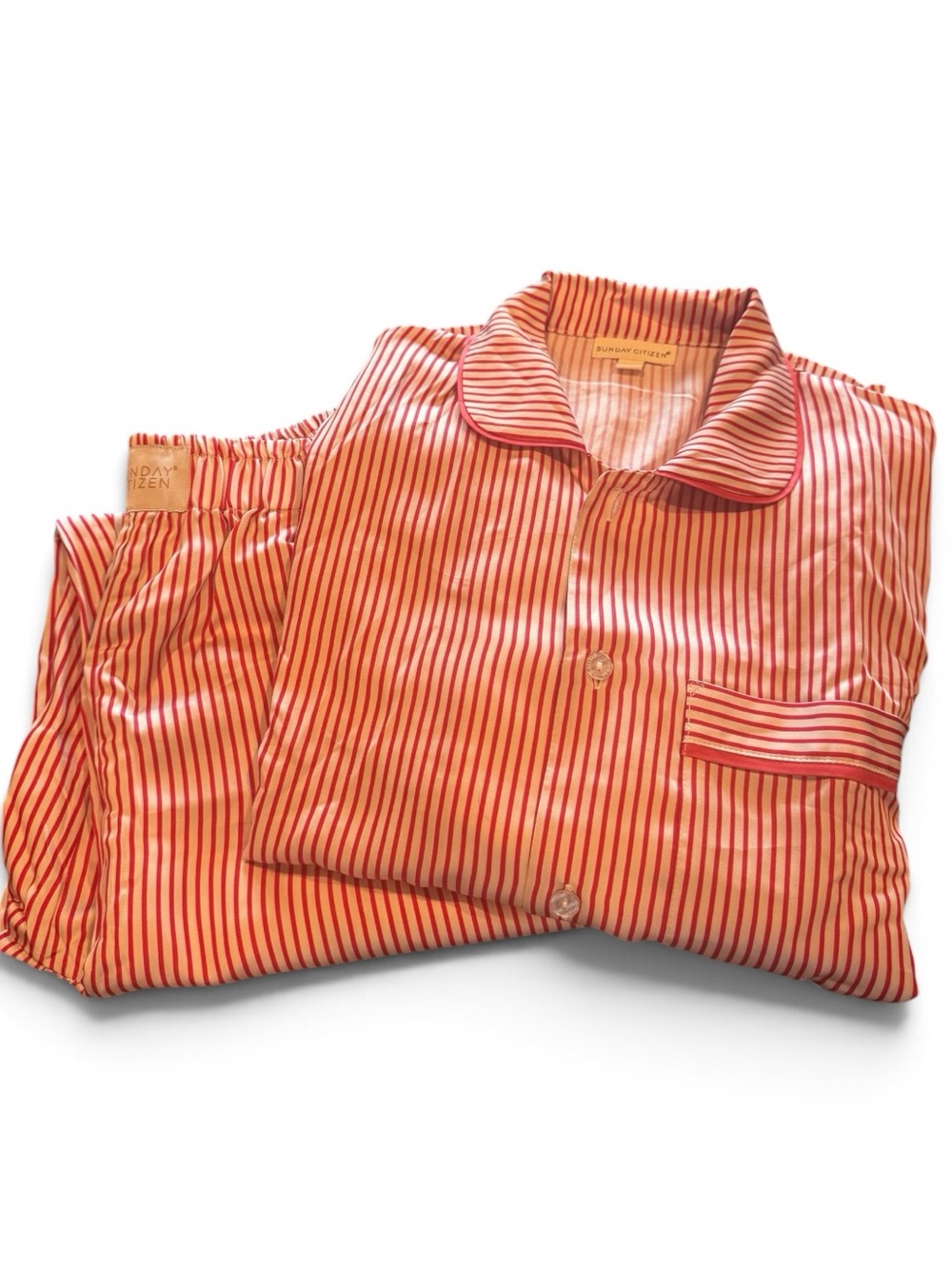 Sunday Citizen Women’s Red & White Striped Tencel Pajama Set Small NWOT